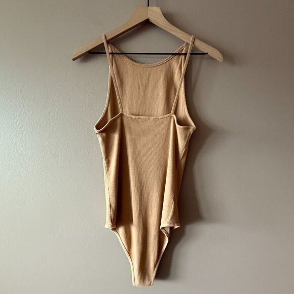 Women's M Zara Nude High Neck Ribbed Bodysuit - Picture 3 of 6